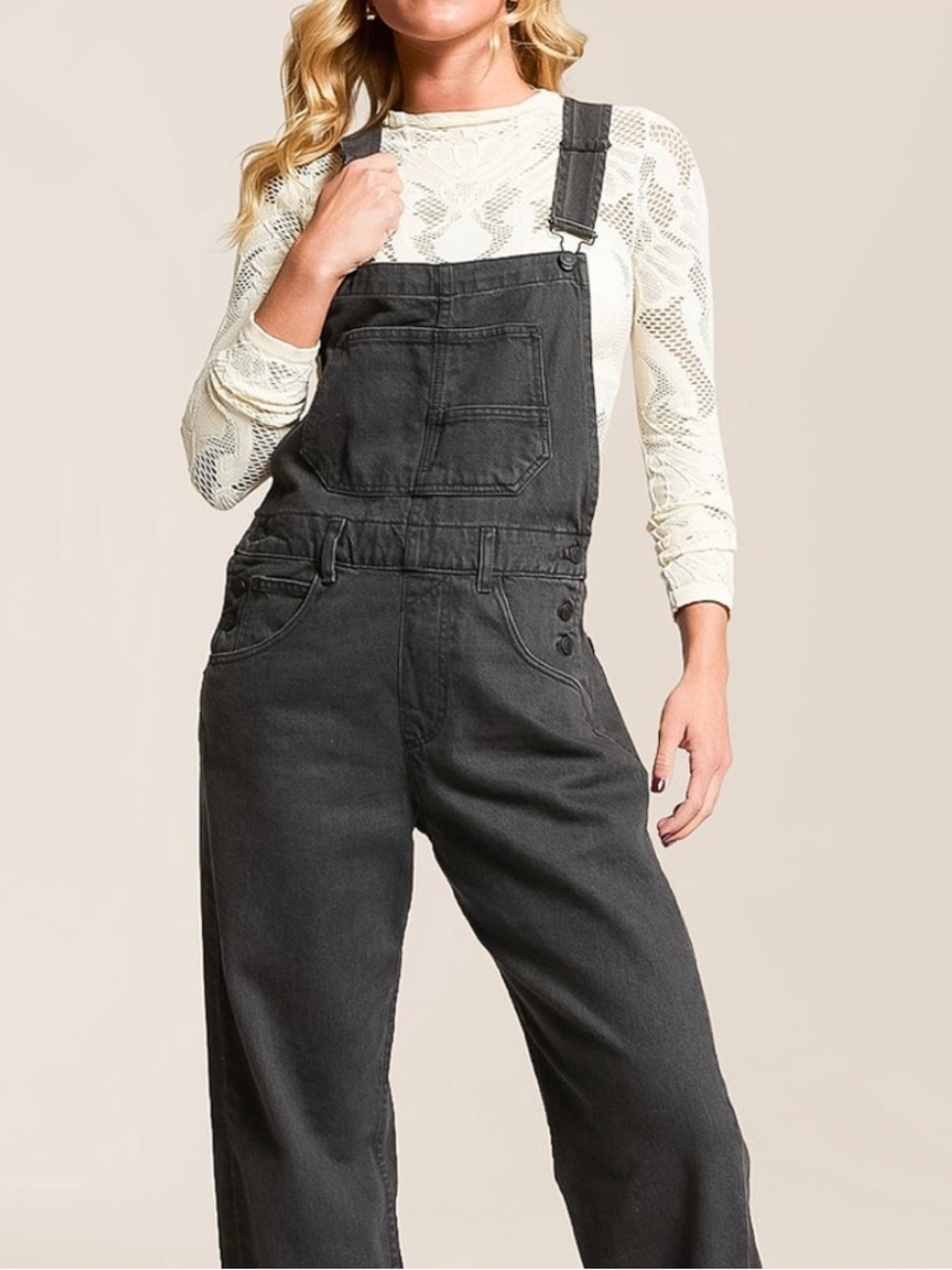 ❤️ Free People Ziggy Denim Grey Black Cropped Overalls Size Small